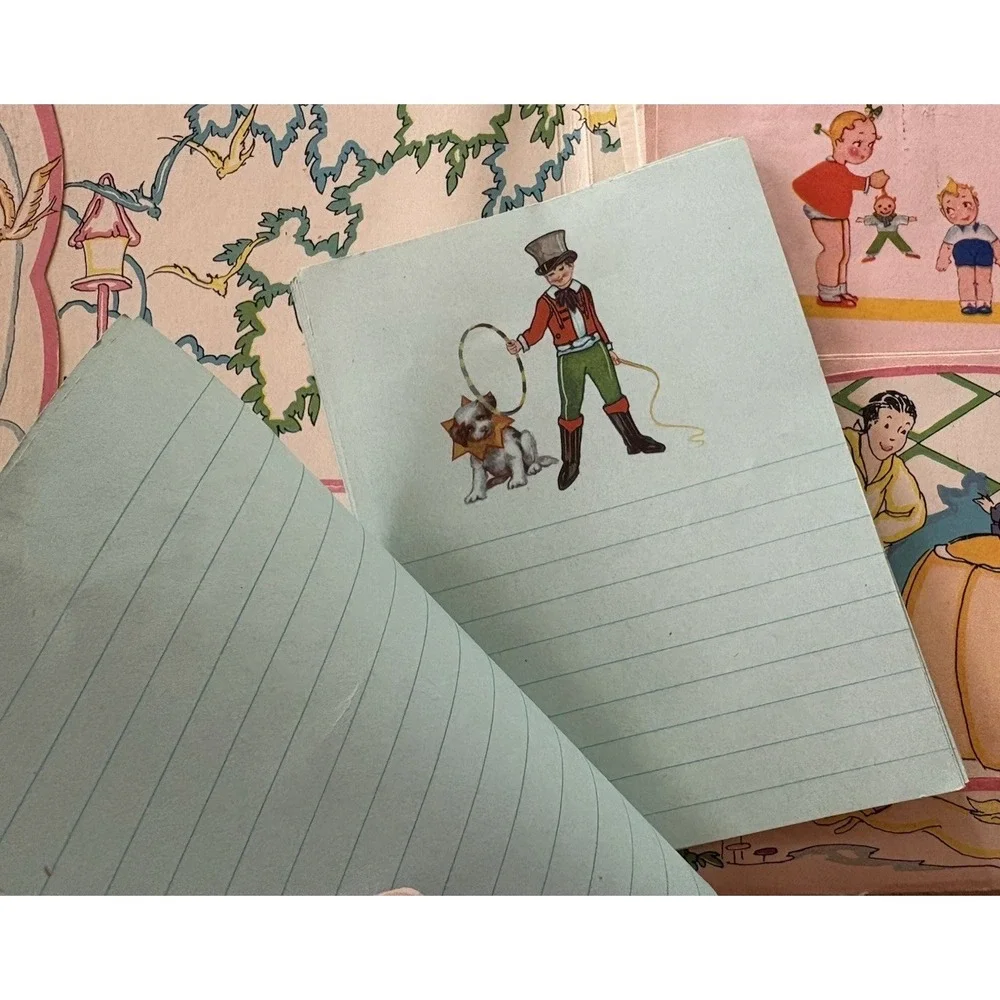 Vintage childrens stationery writing paper pink blue envelope Skeezix illus 1930